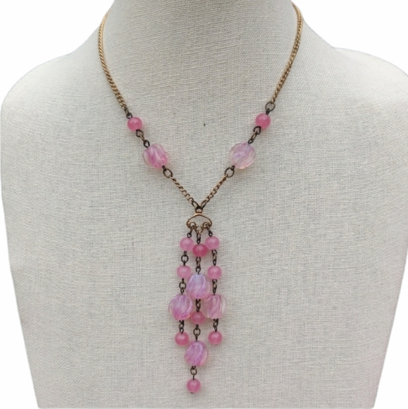 Antique Jewelry - Gorgeous antique pink glass necklace
